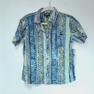 Billabong Button-Up Shirt Boys M/12 Blue Geometric Short Sleeve Casual NWT